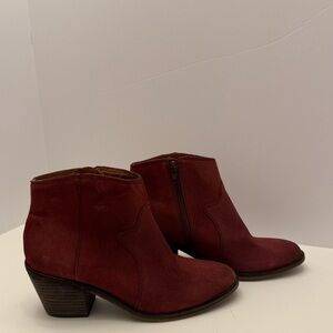 Lucky Brand suede/leather‎ maroon, zip 3 inch heel, western influenced booties